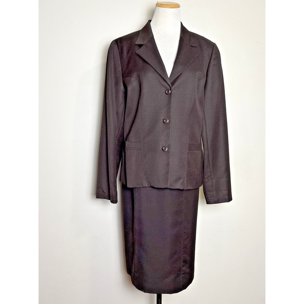 Carlisle Womens VTG Wool Mohair Skirt Suit Set 10/12 Brown Career Business‎ Corp